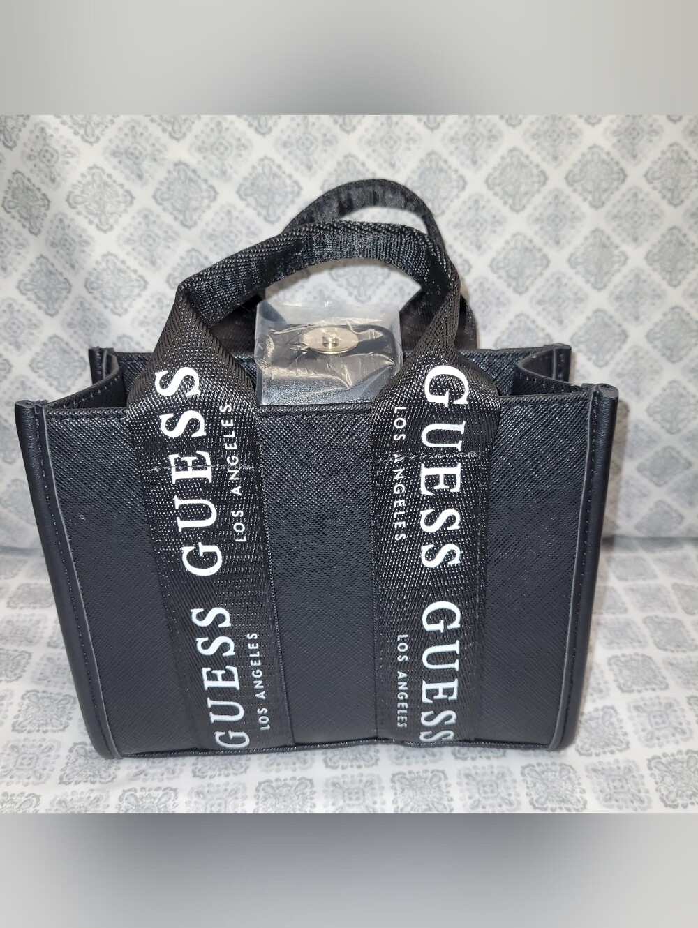 Guess Black Mini Tote with White Logo Straps
